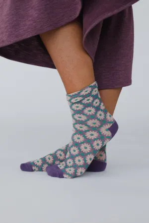 Floral Sunshine Socks - Teal