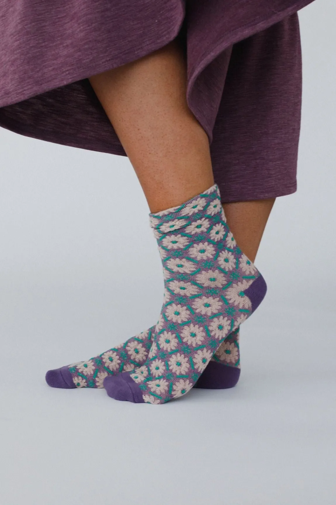 Floral Sunshine Socks - Teal