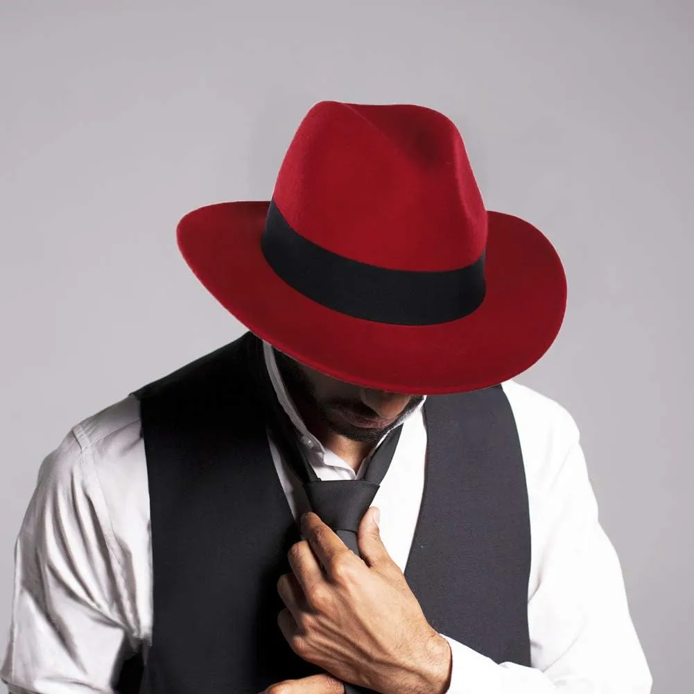 FORBUSITE Wool Felt Wide Brim Fedora Hats for Women Men