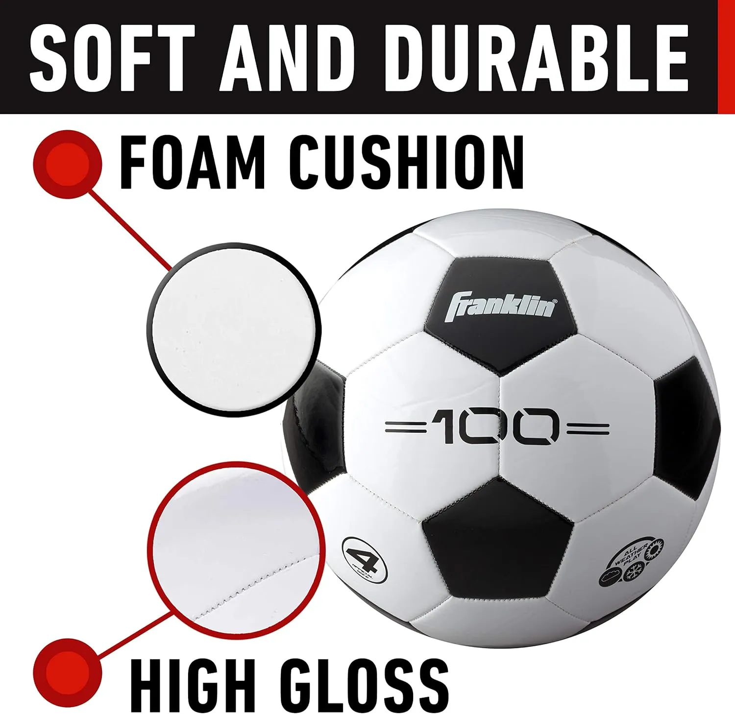 Franklin Sports Soccer Balls - Youth & Adult - Sizes 3, 4 & 5 - Single & Bulk Packs - Black & White