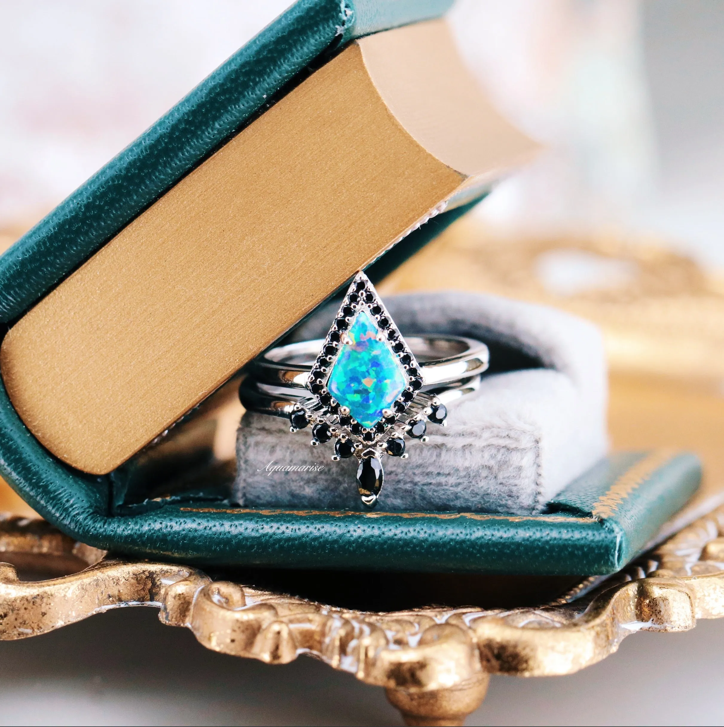 Galaxy Fire Opal & Starry Night Couples Ring