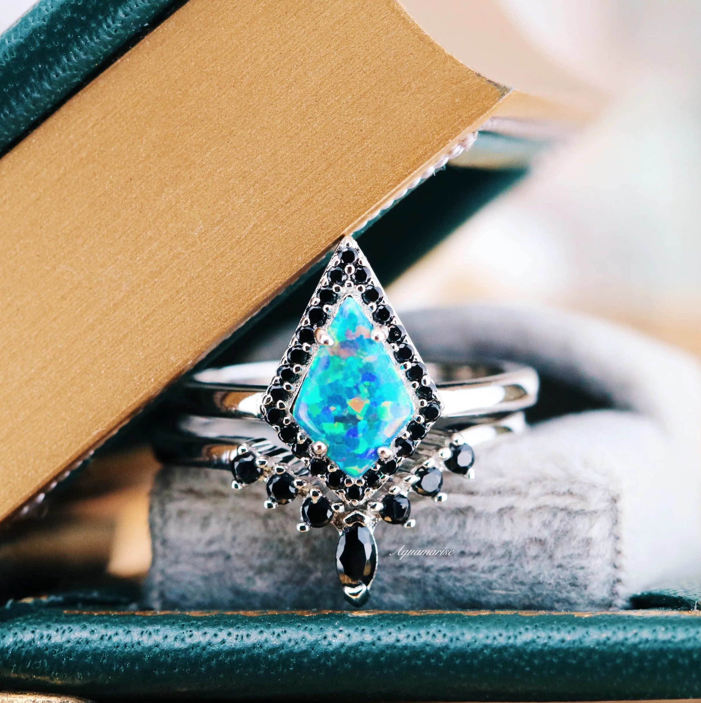 Galaxy Fire Opal & Starry Night Couples Ring