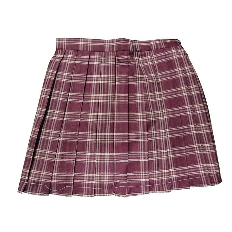 Girls Red Tartan Plaid Pleated Skirt Uniform Set