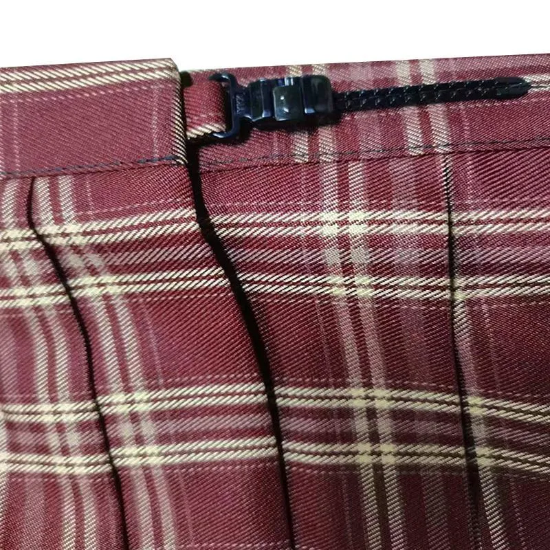 Girls Red Tartan Plaid Pleated Skirt Uniform Set