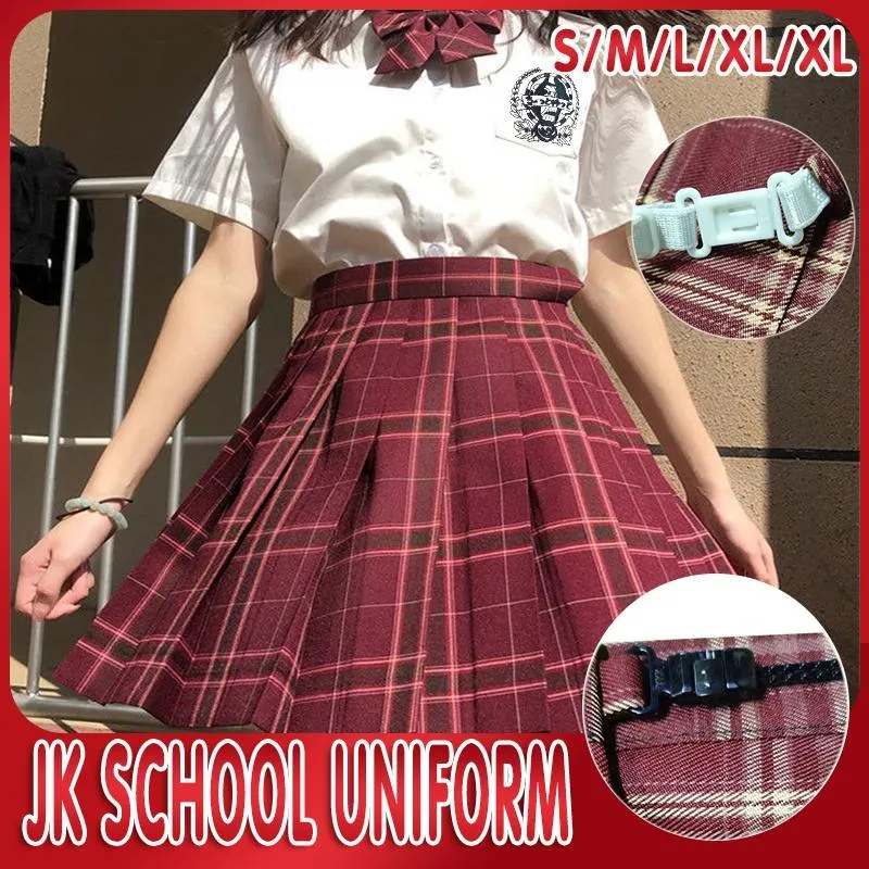 Girls Red Tartan Plaid Pleated Skirt Uniform Set