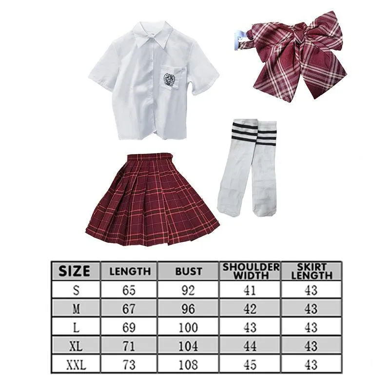 Girls Red Tartan Plaid Pleated Skirt Uniform Set