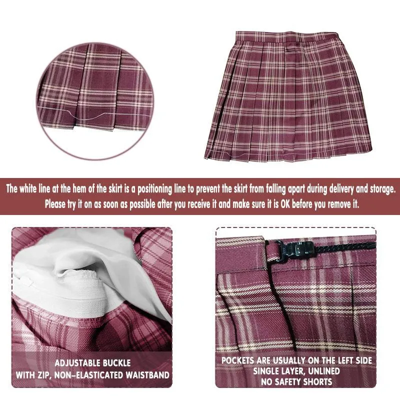 Girls Red Tartan Plaid Pleated Skirt Uniform Set