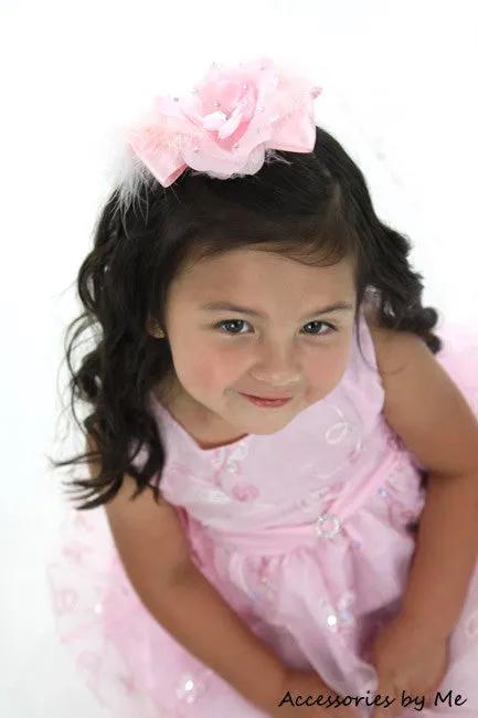 Glitzy Organza Peony Flower Marabou Hair Bow