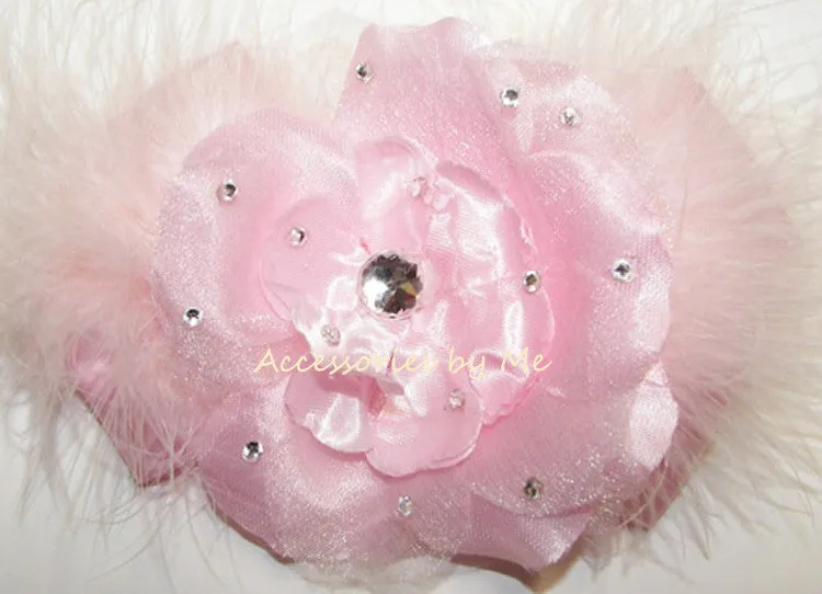 Glitzy Organza Peony Flower Marabou Hair Bow