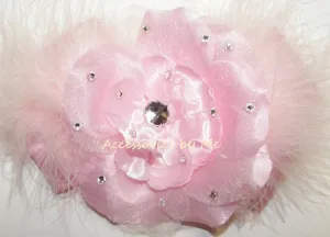 Glitzy Organza Peony Flower Marabou Hair Bow