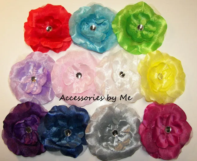 Glitzy Organza Peony Flower Marabou Hair Bow