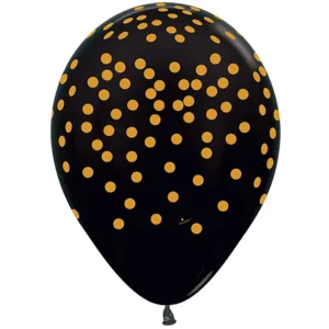 Gold Confetti On Black Latex Balloon 11in
