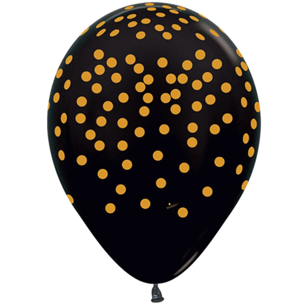 Gold Confetti On Black Latex Balloon 11in