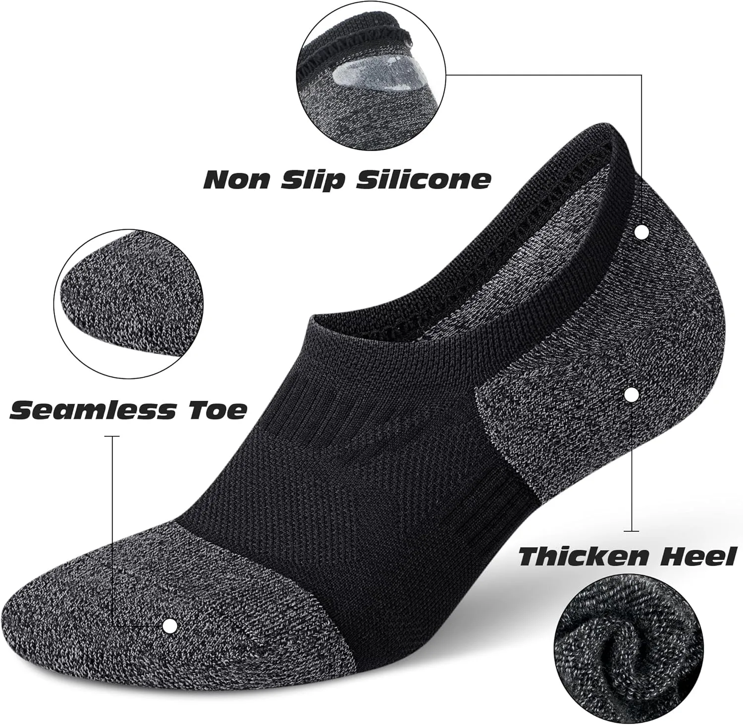 Gonii No Show Socks Men and Women - Running Athletic Compression Low Ankle Socks 5-6 Pairs