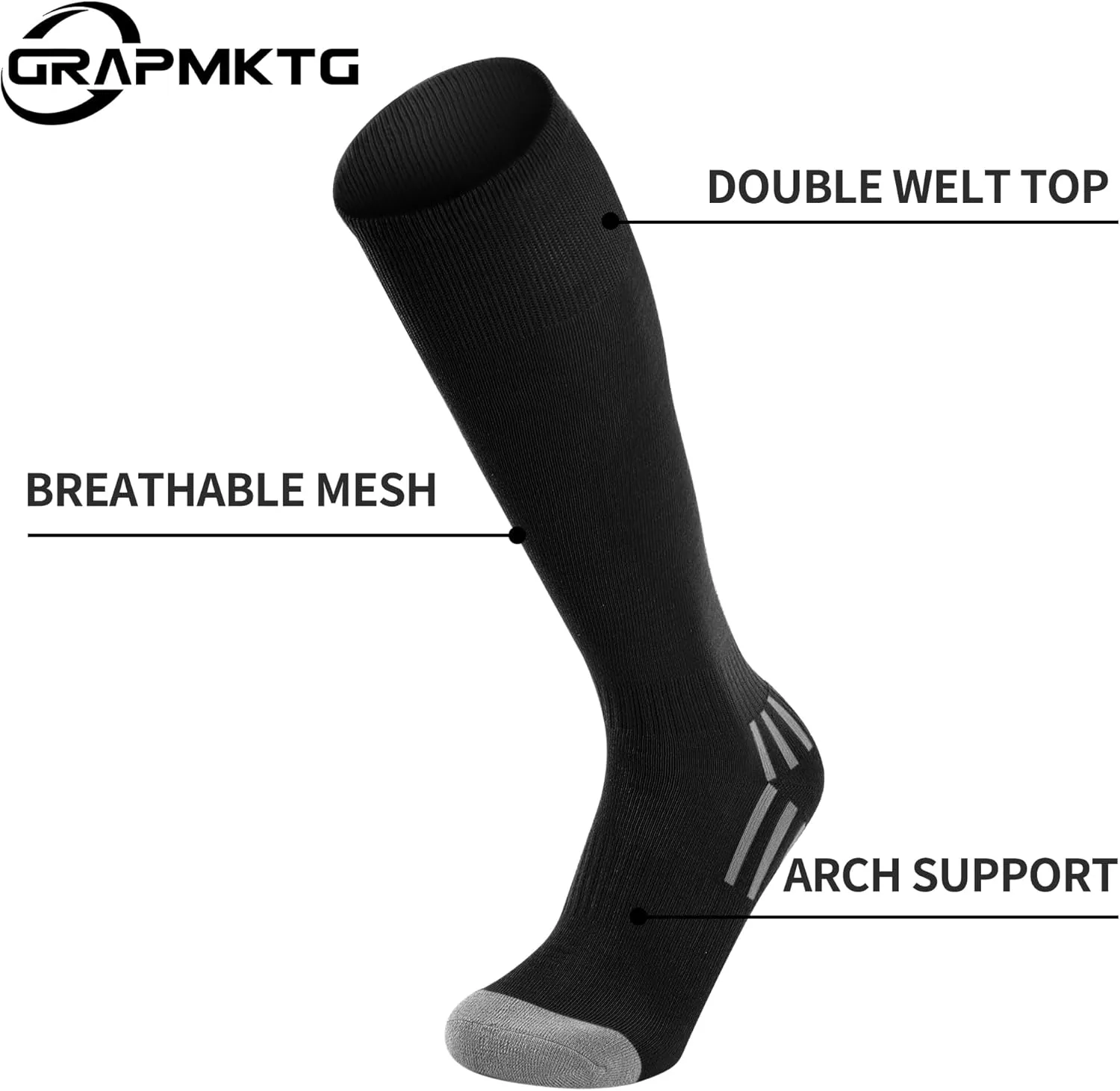 GRAPMKTG 3 Pack Soccer Baseball Softball Socks for Youth Women and Men Knee High Football Socks for Boys Girls
