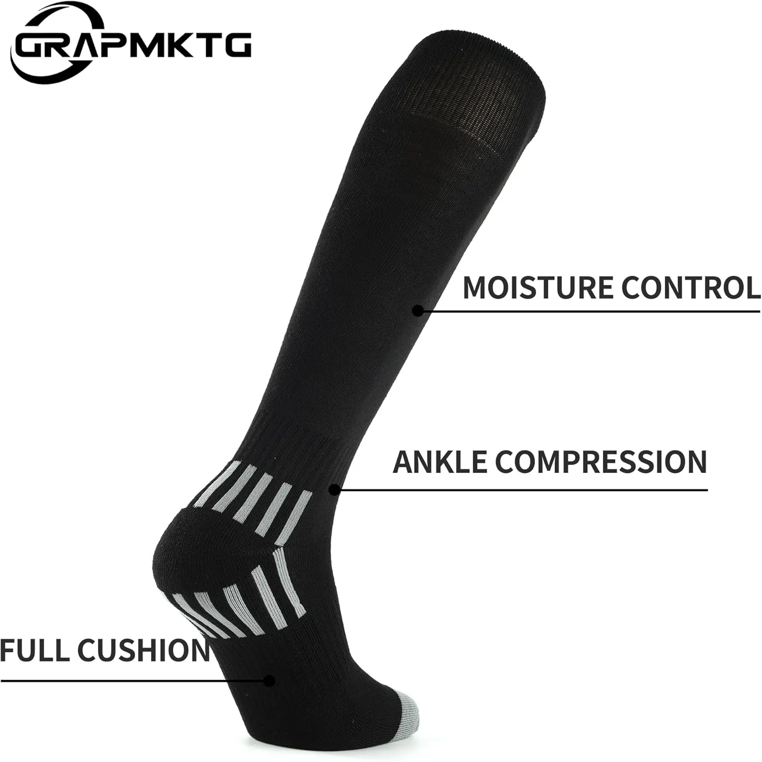 GRAPMKTG 3 Pack Soccer Baseball Softball Socks for Youth Women and Men Knee High Football Socks for Boys Girls