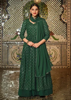 Green Sequins Front Slit Wedding Wear Anarkali Lehenga