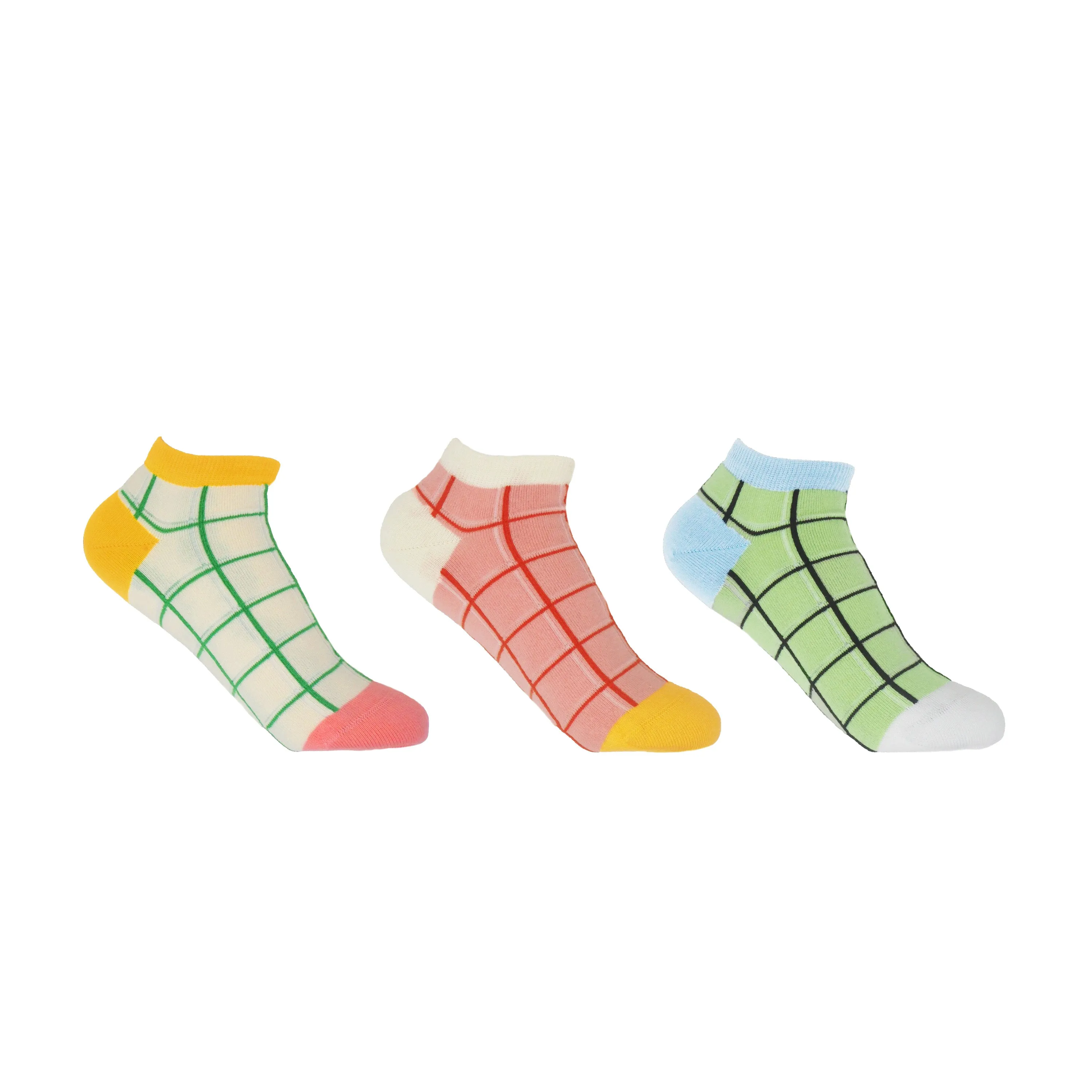 Grid Women's Trainer Socks Bundle - Lime, Pink & Cream