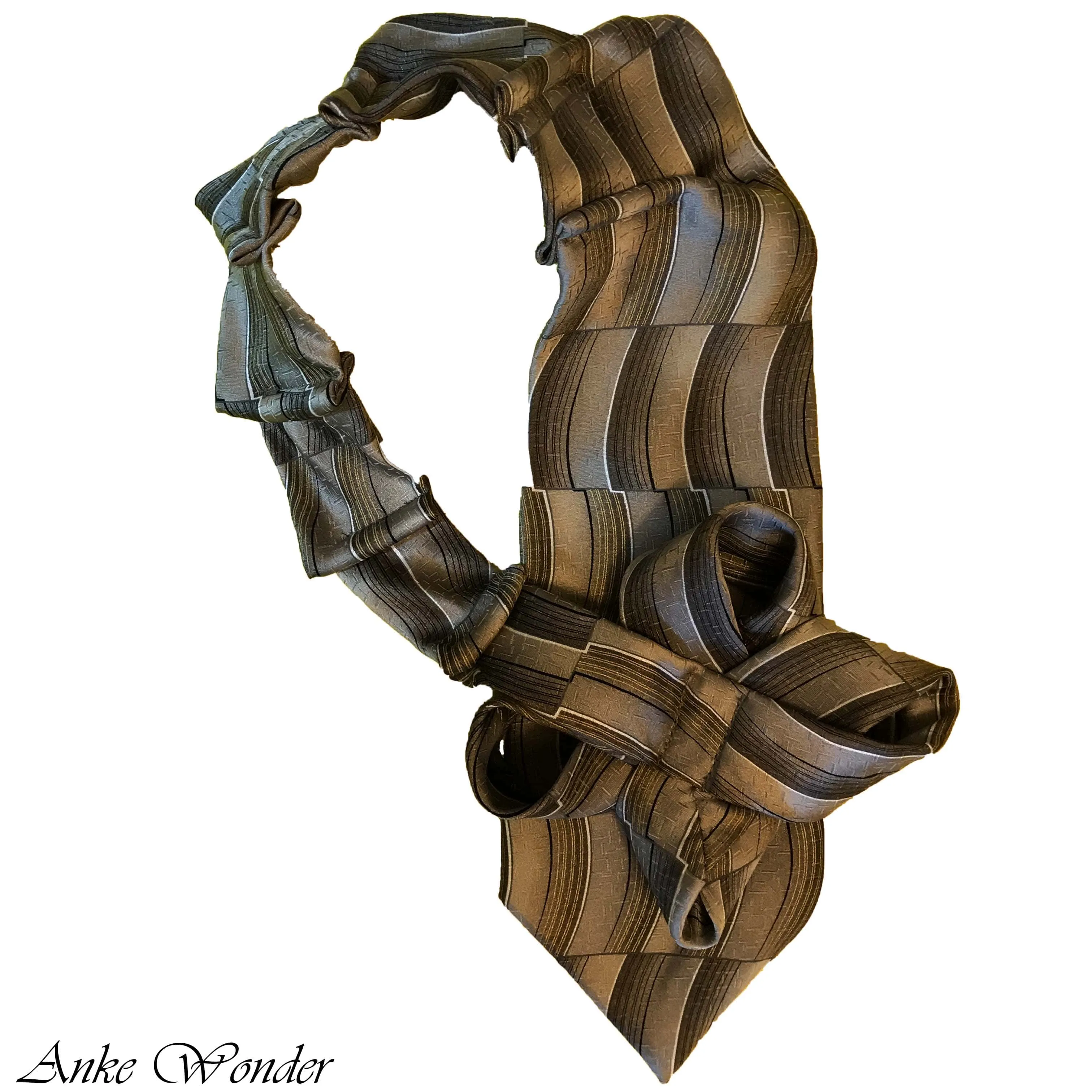 Handmade Women's Gray Silk Necktie – Striped Design, Upcycled