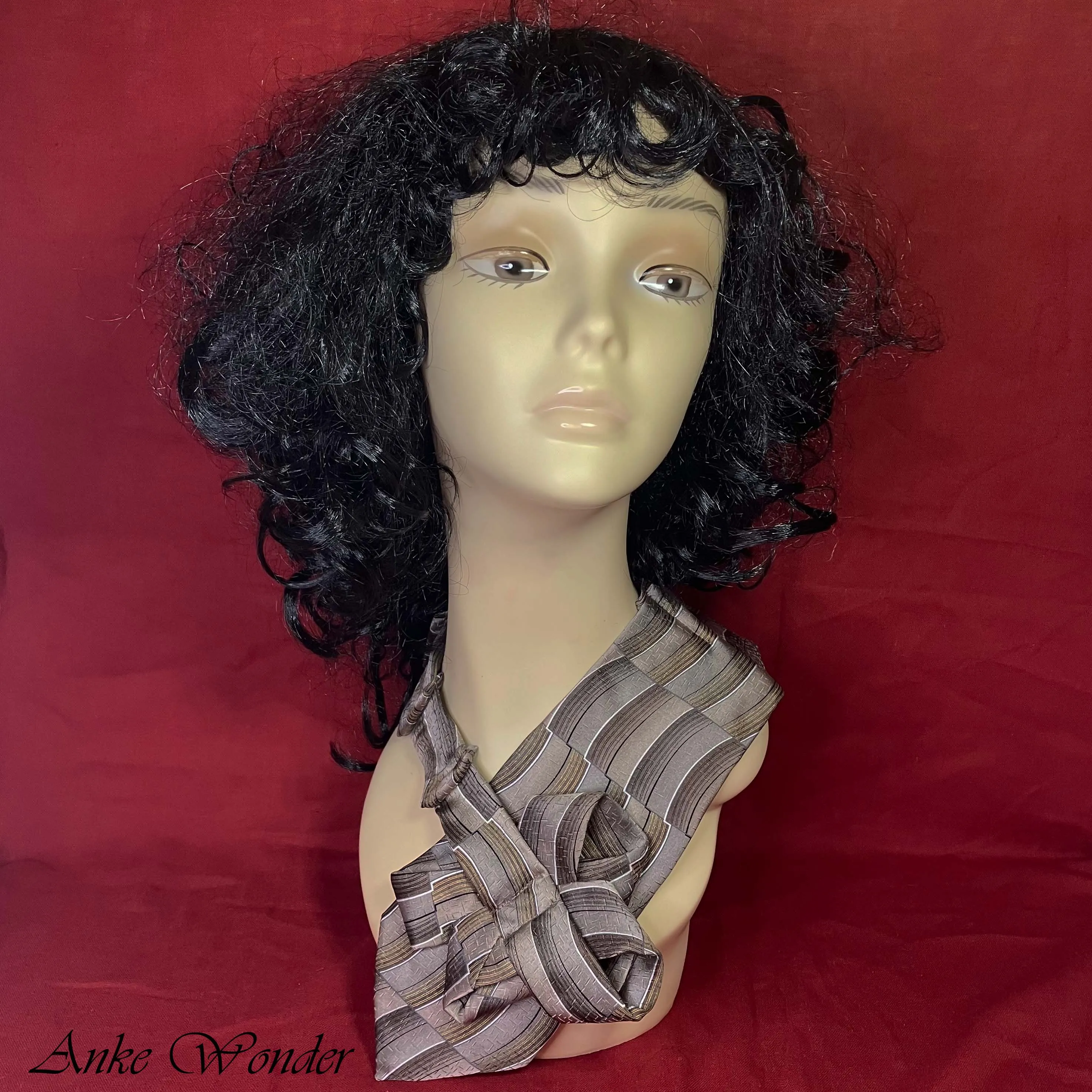 Handmade Women's Gray Silk Necktie – Striped Design, Upcycled