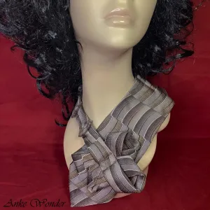 Handmade Women's Gray Silk Necktie – Striped Design, Upcycled