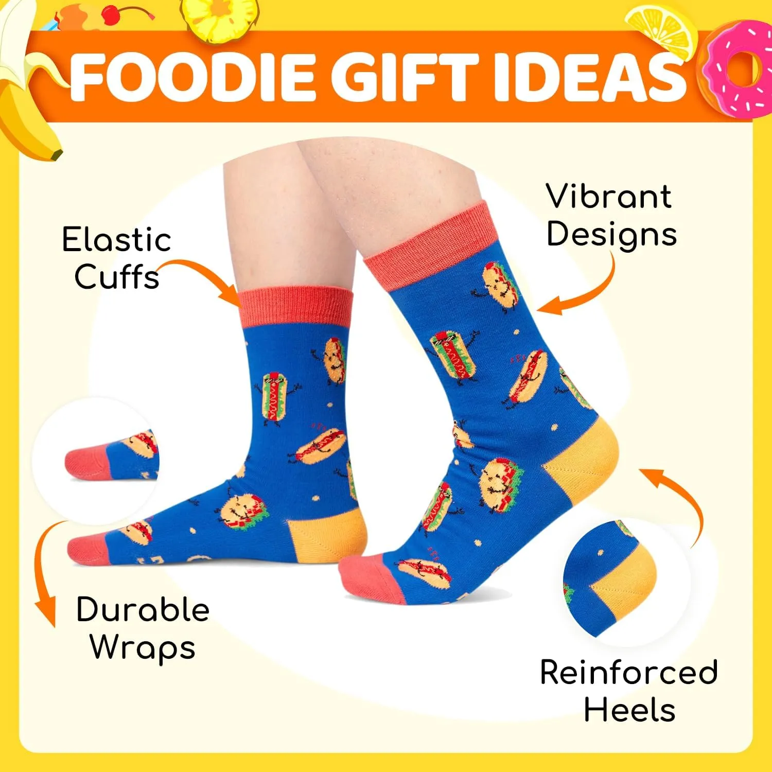 HAPPYPOP Food Socks for Men Women - Funny Burger Taco Gifts, Hot Dog Taco Socks