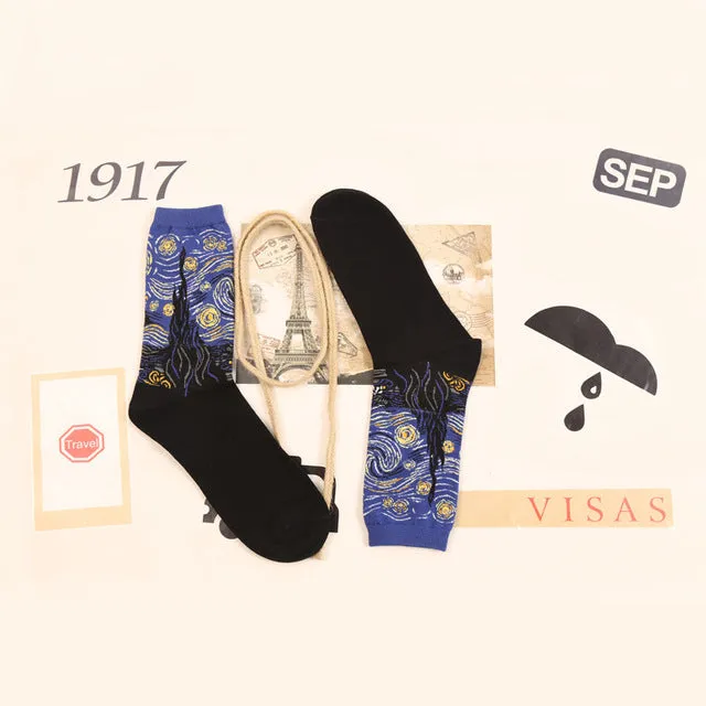 Harajuku printing socks Oil Painting Art socks Starry Night van gogh mural socks for women and men