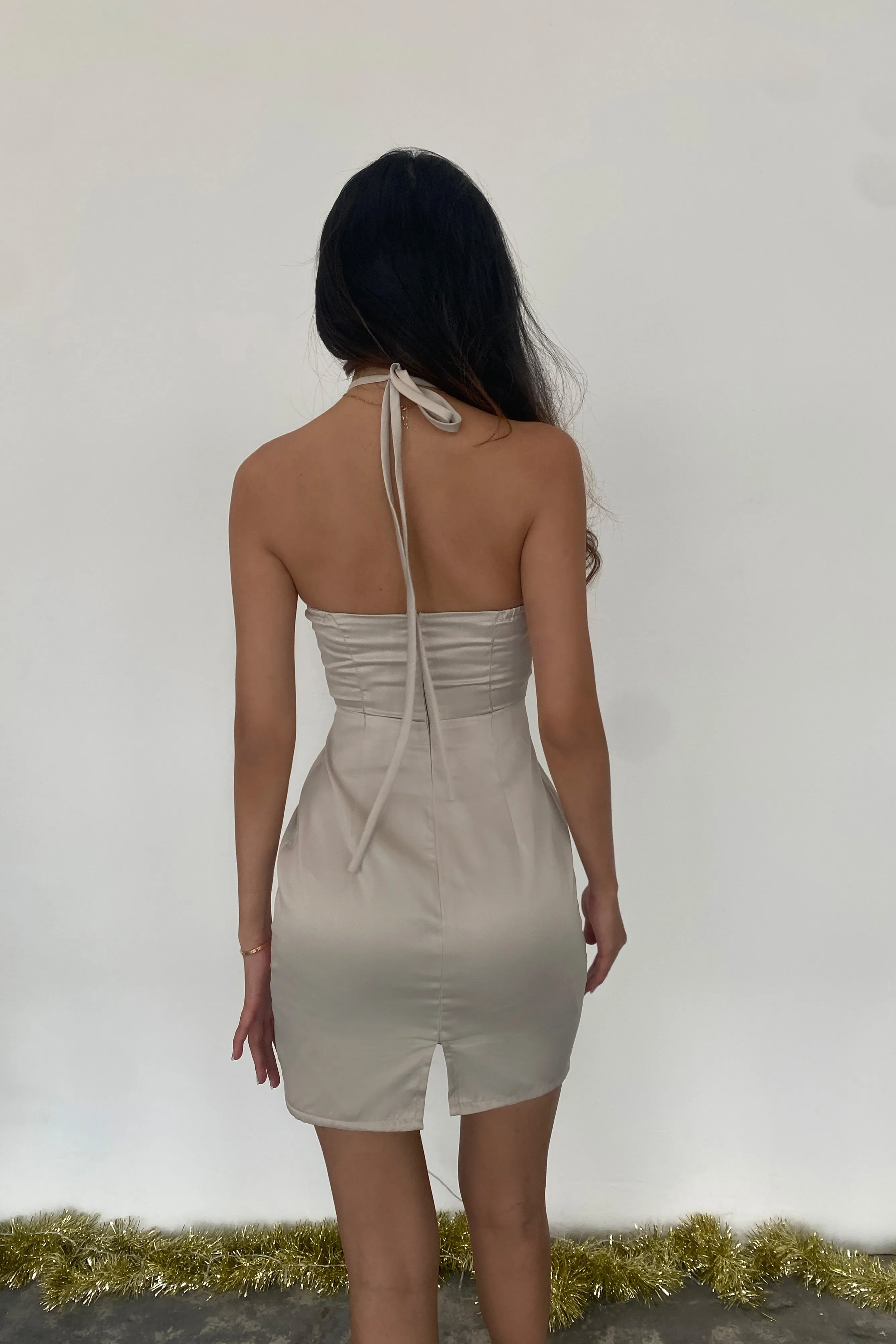 Hemera Floral Midi Dress in Silver Champagne