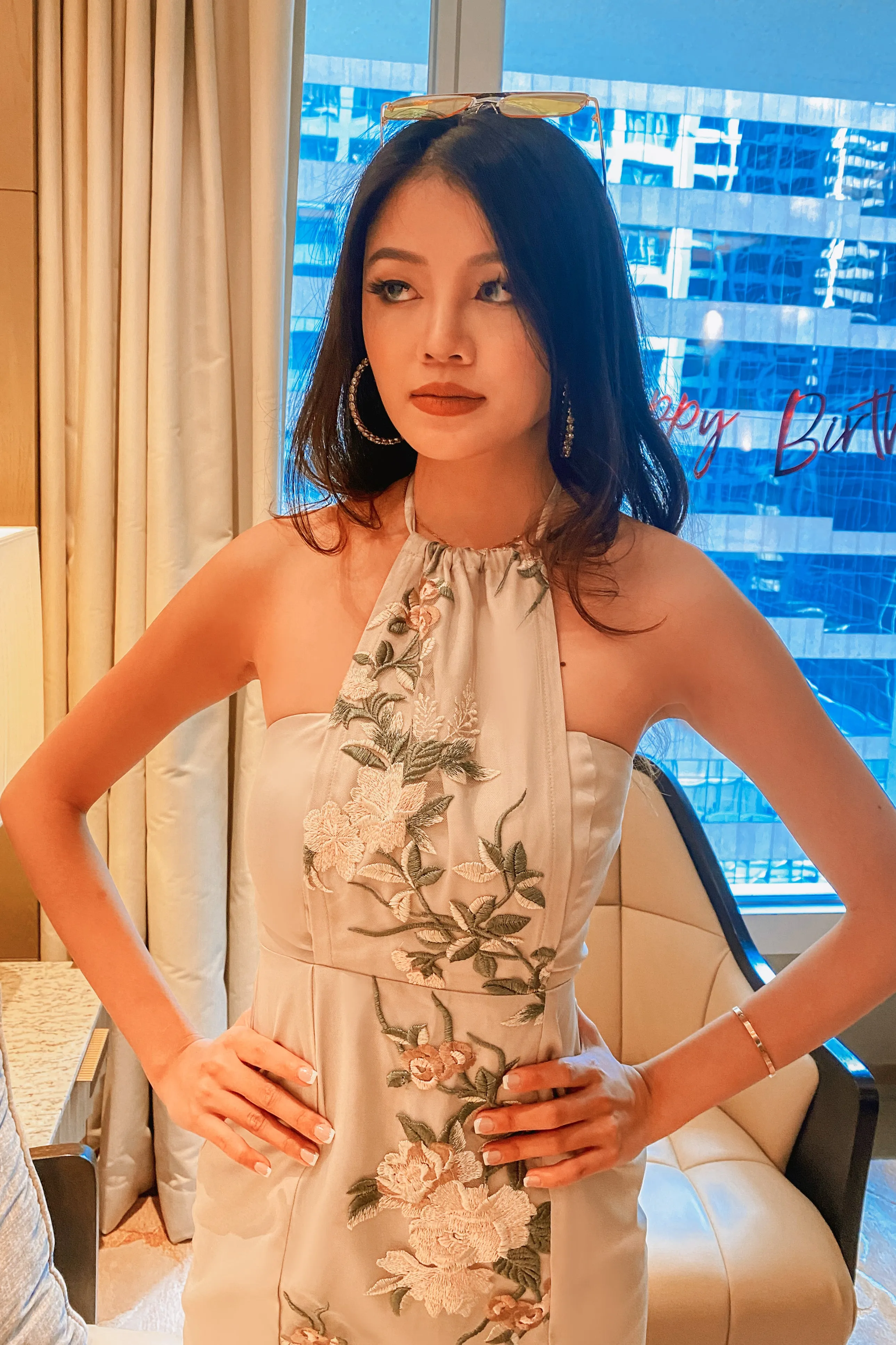 Hemera Floral Midi Dress in Silver Champagne