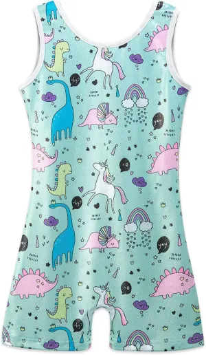 HOZIY Gymnastics Leotards for Girls with Shorts Toddlers Biketards Rainbow Unicorn Dinosaur Mermaid Leopard Flower Galaxy