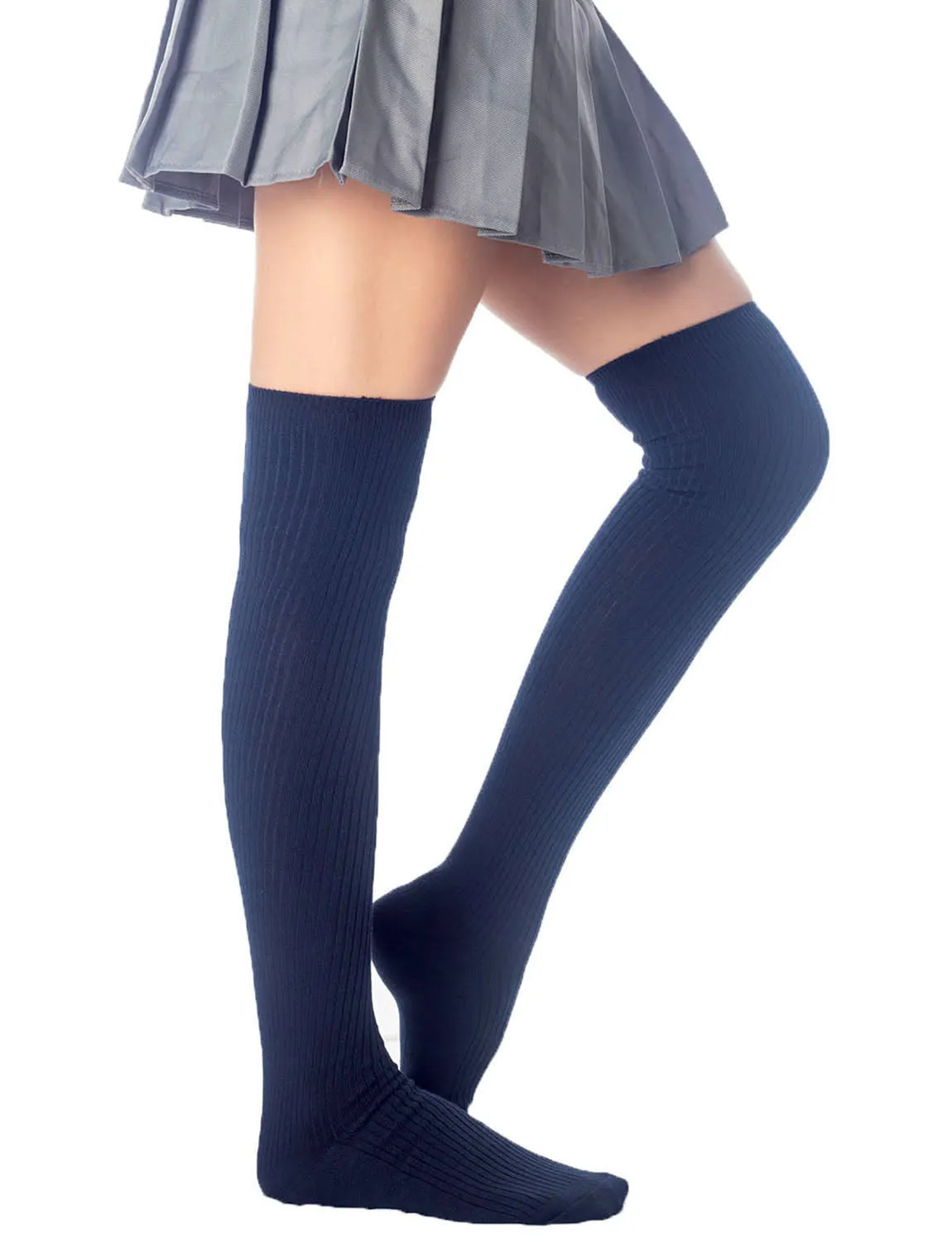 iB-iP Women's Plain Pattern Stylish Solid Color Hold-up Thigh High Long Socks