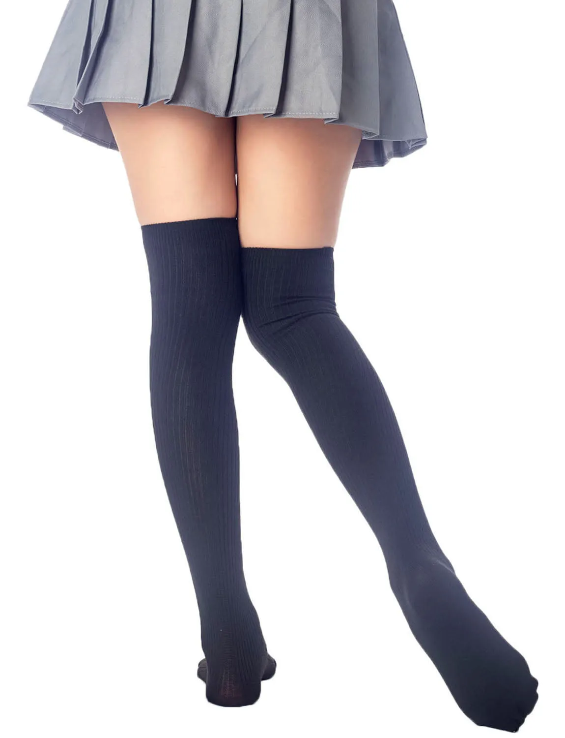 iB-iP Women's Plain Pattern Stylish Solid Color Hold-up Thigh High Long Socks