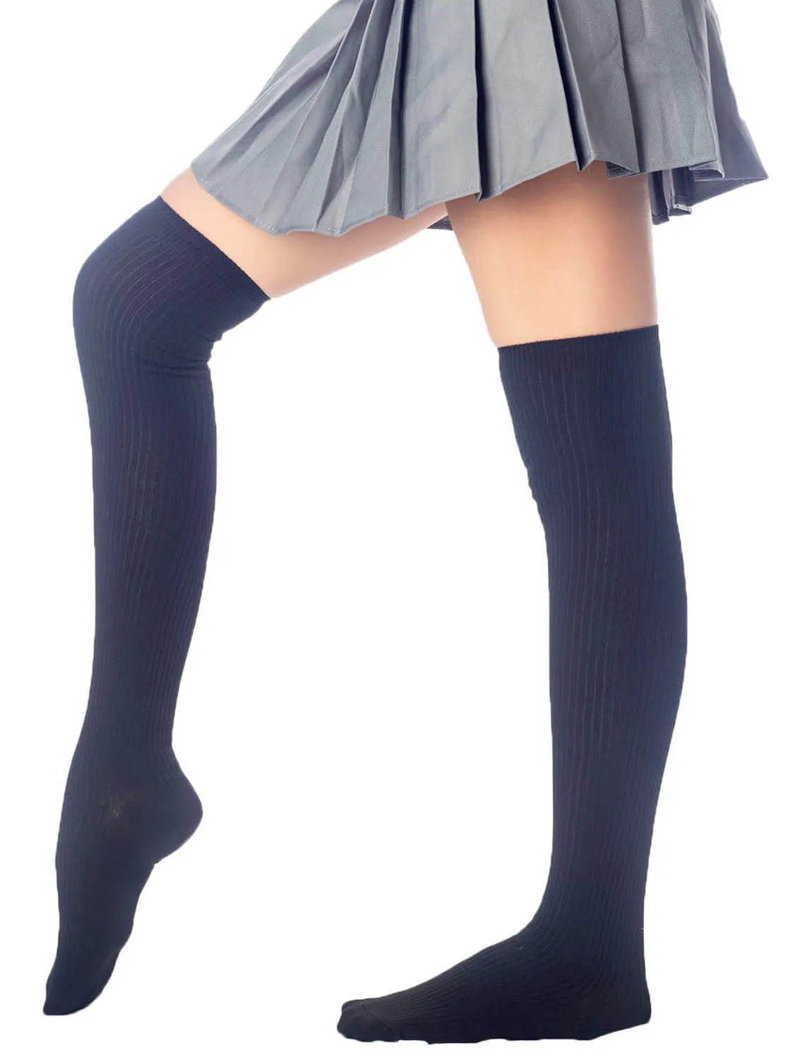 iB-iP Women's Plain Pattern Stylish Solid Color Hold-up Thigh High Long Socks