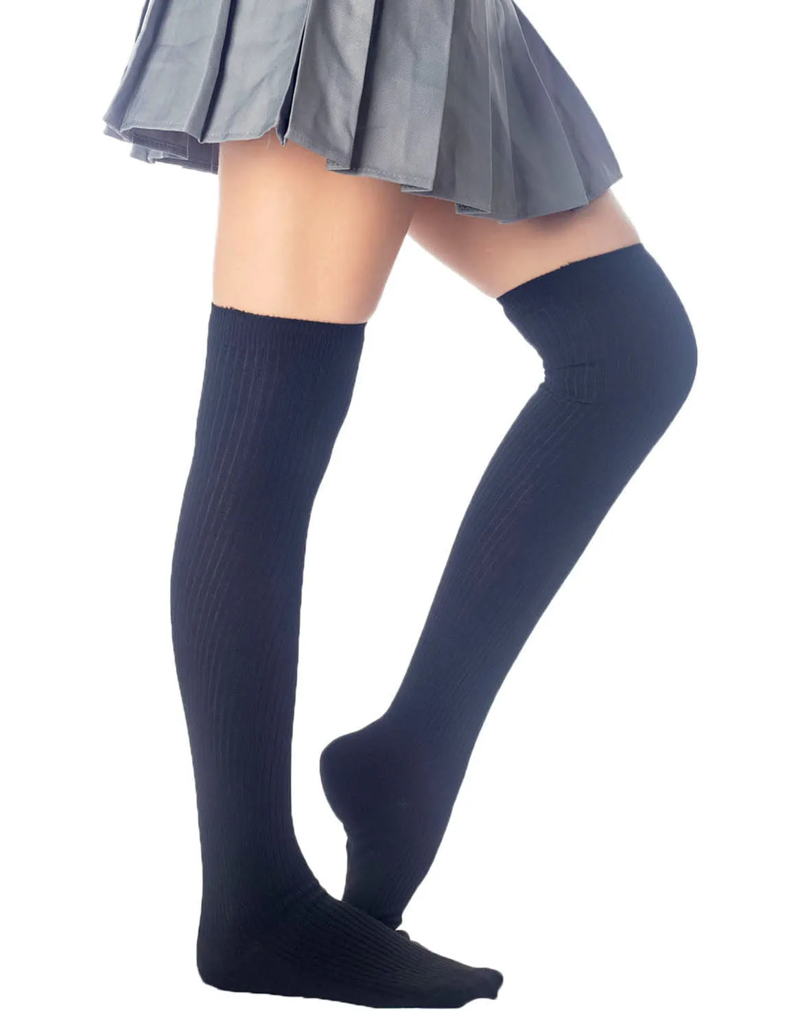 iB-iP Women's Plain Pattern Stylish Solid Color Hold-up Thigh High Long Socks