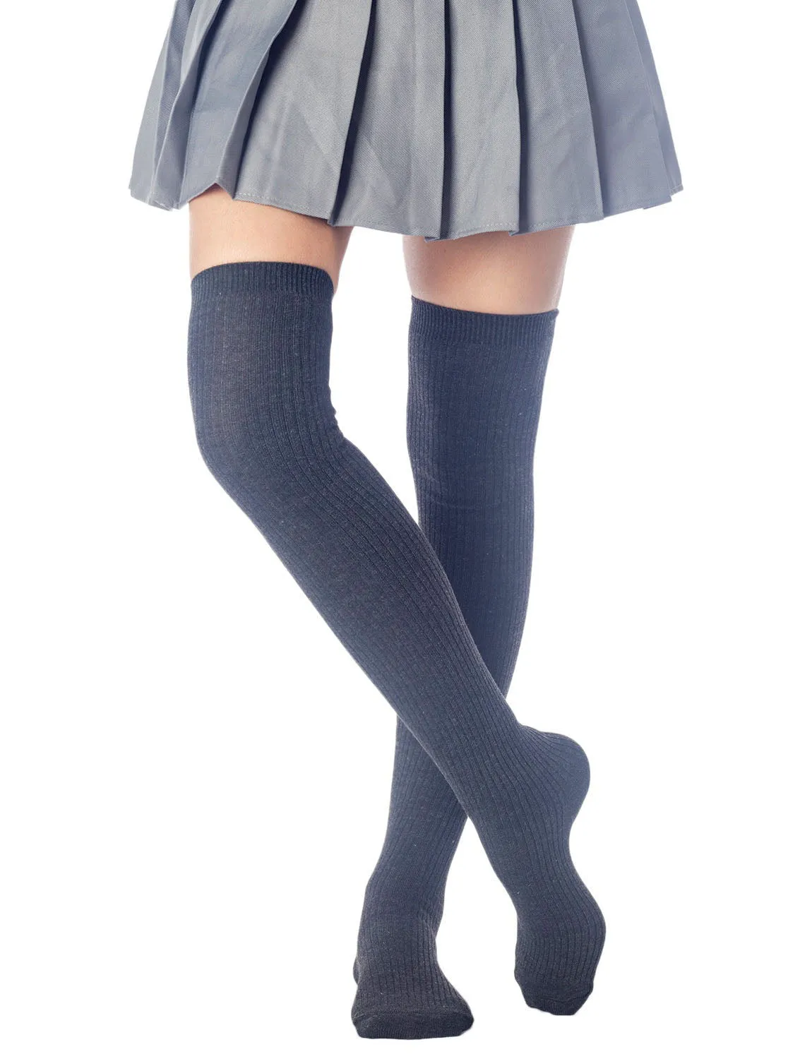 iB-iP Women's Plain Pattern Stylish Solid Color Hold-up Thigh High Long Socks