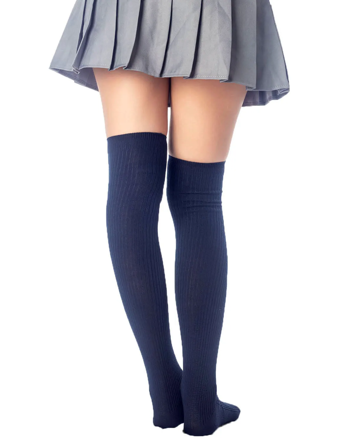 iB-iP Women's Plain Pattern Stylish Solid Color Hold-up Thigh High Long Socks