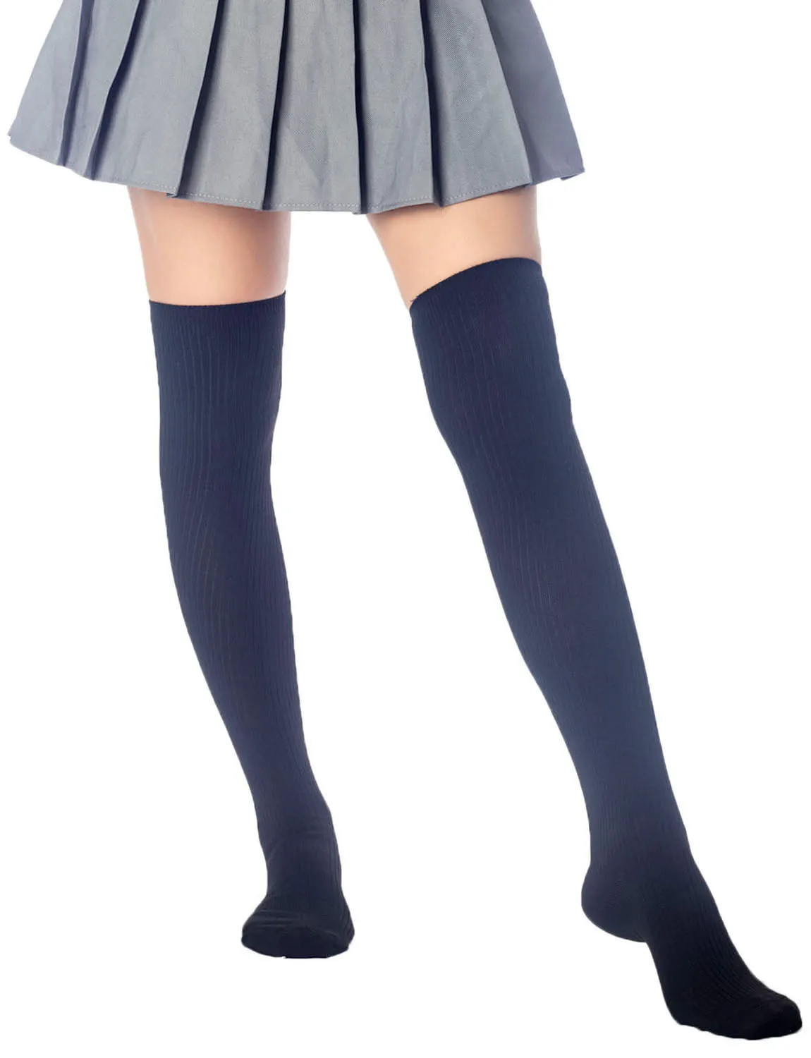 iB-iP Women's Plain Pattern Stylish Solid Color Hold-up Thigh High Long Socks