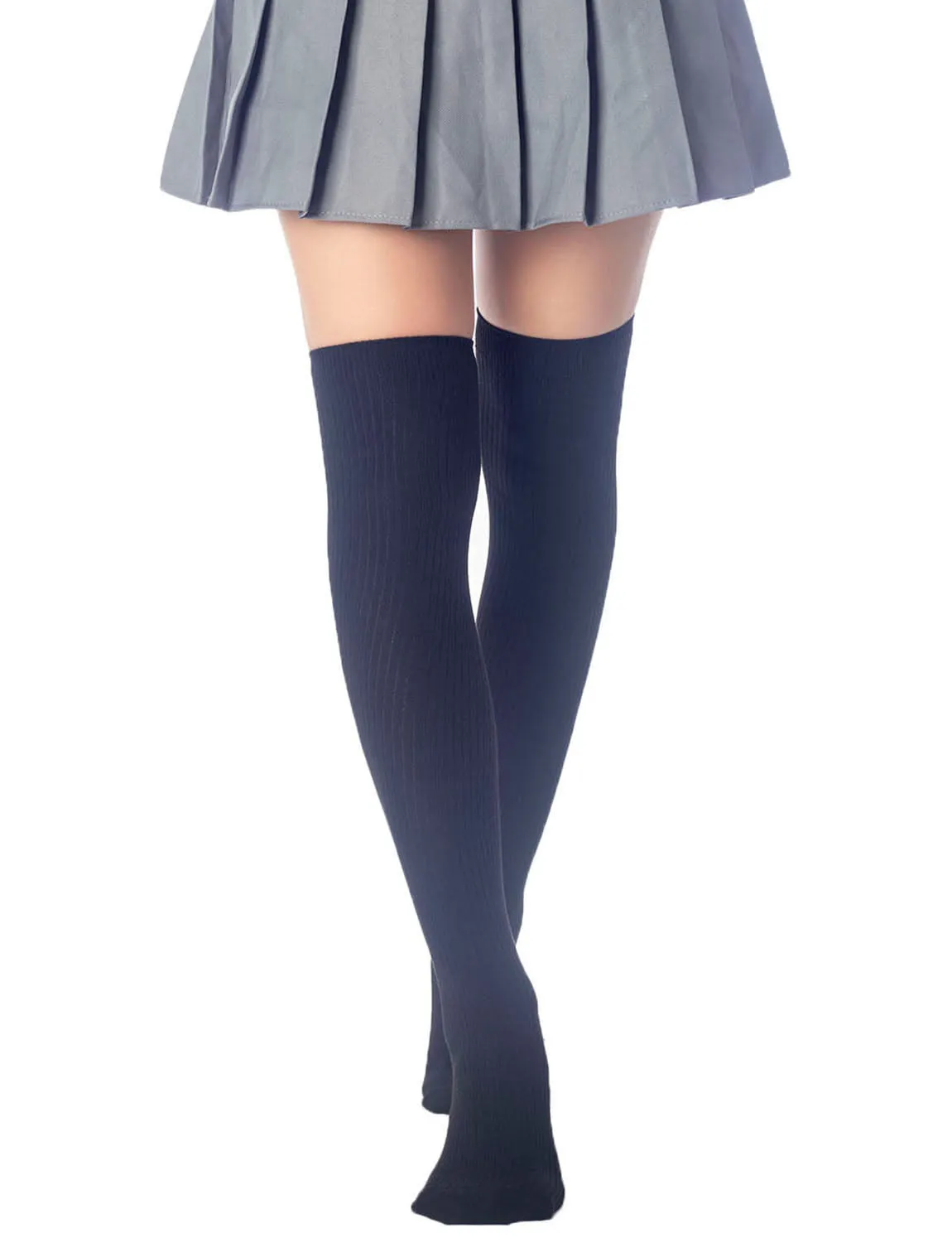 iB-iP Women's Plain Pattern Stylish Solid Color Hold-up Thigh High Long Socks
