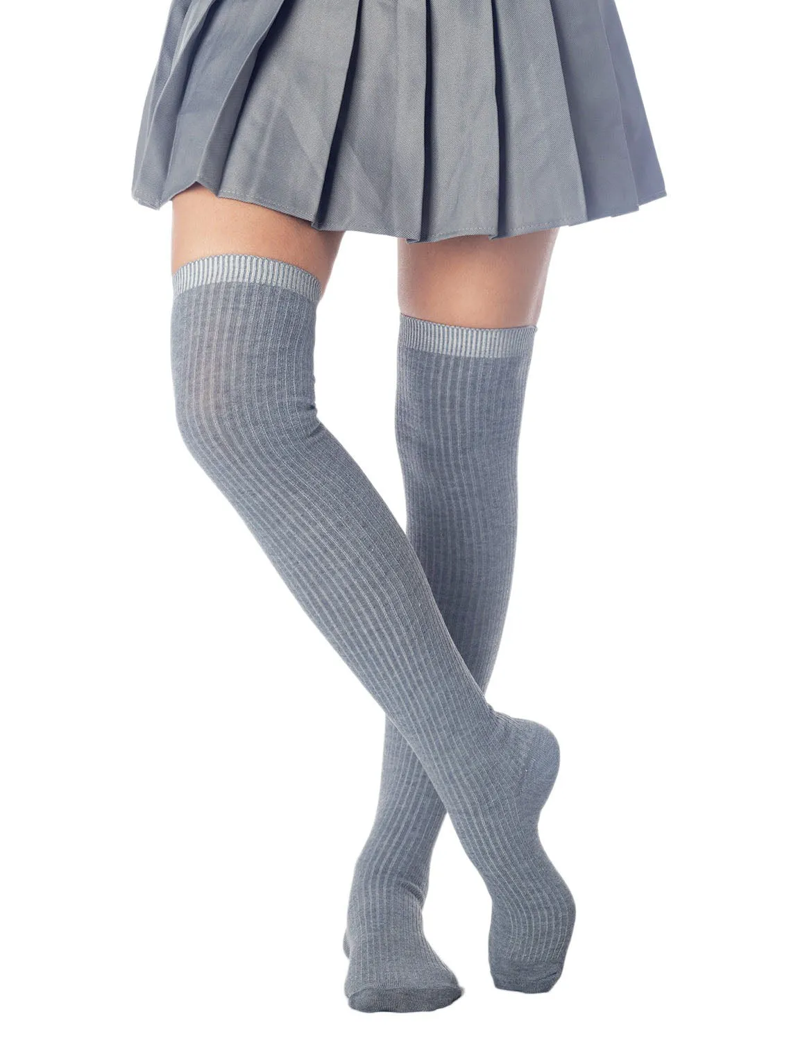 iB-iP Women's Plain Pattern Stylish Solid Color Hold-up Thigh High Long Socks