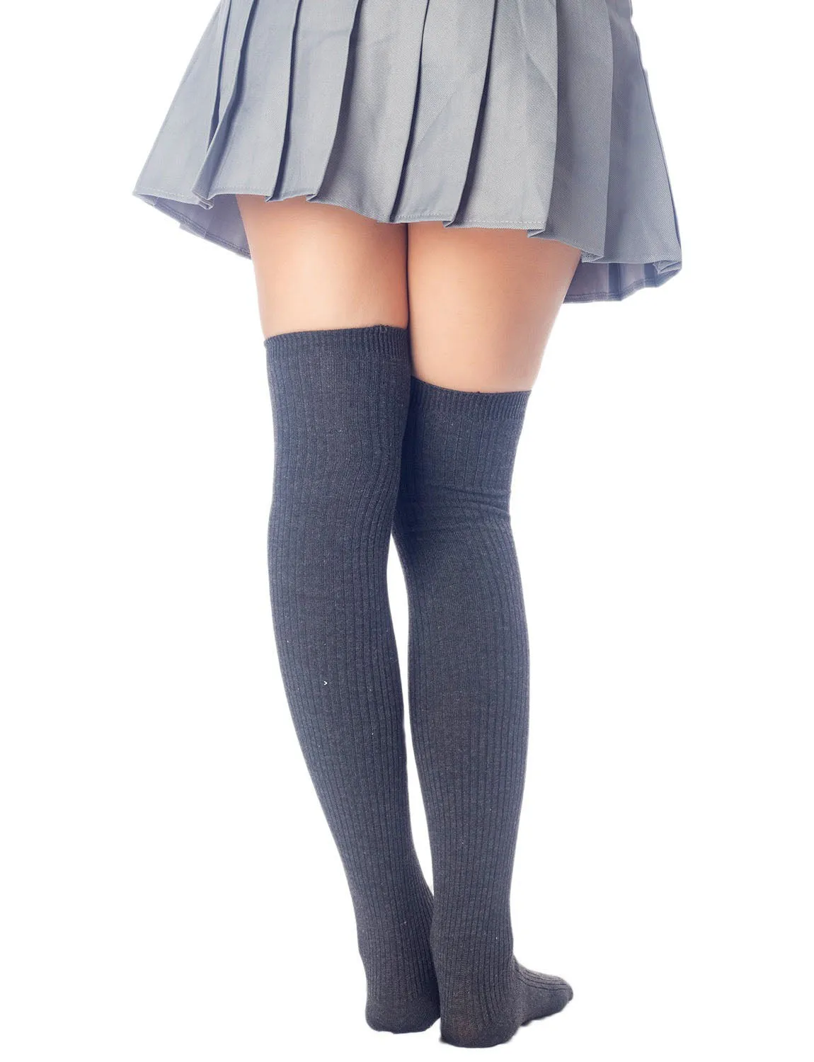 iB-iP Women's Plain Pattern Stylish Solid Color Hold-up Thigh High Long Socks
