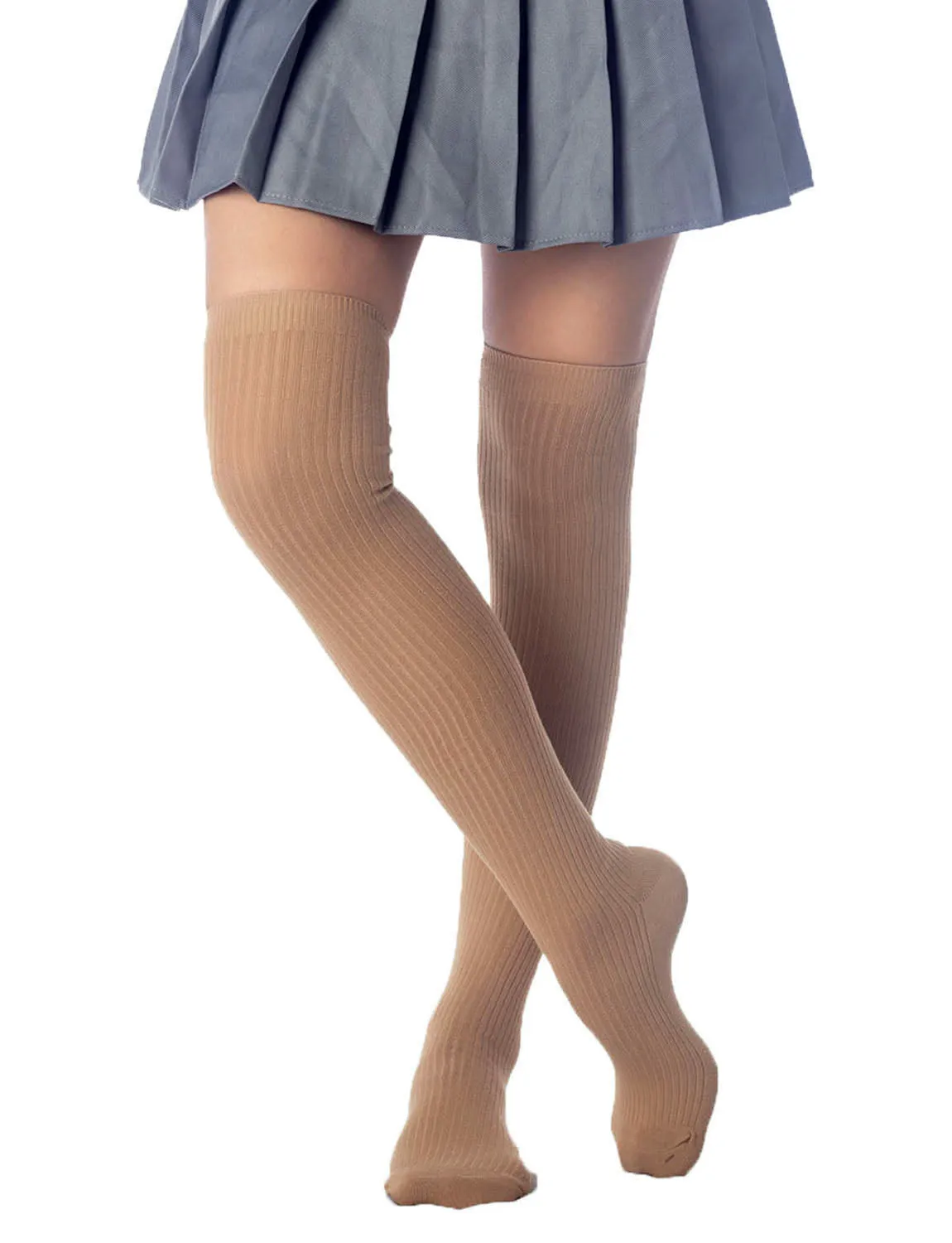 iB-iP Women's Plain Pattern Stylish Solid Color Hold-up Thigh High Long Socks
