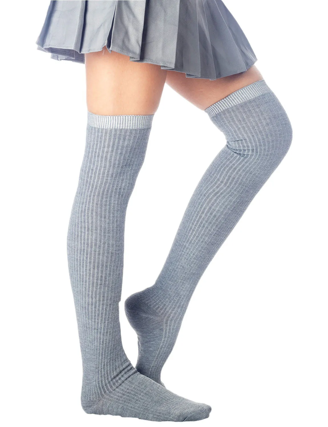iB-iP Women's Plain Pattern Stylish Solid Color Hold-up Thigh High Long Socks