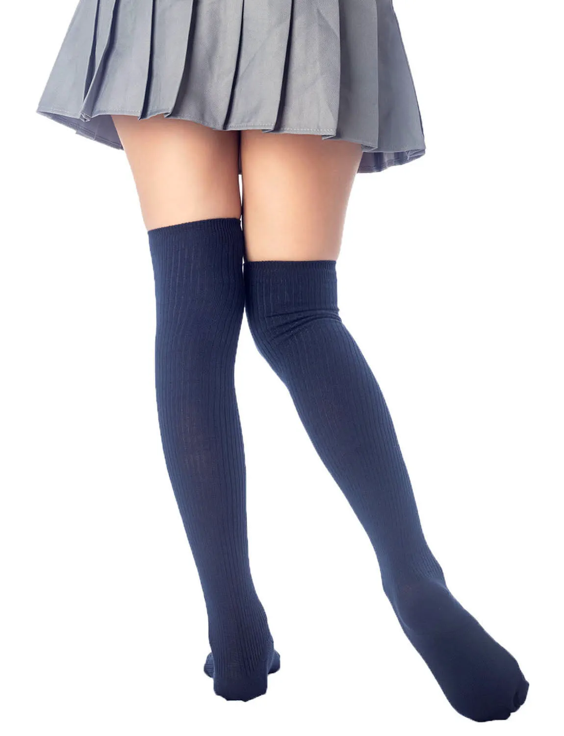 iB-iP Women's Plain Pattern Stylish Solid Color Hold-up Thigh High Long Socks
