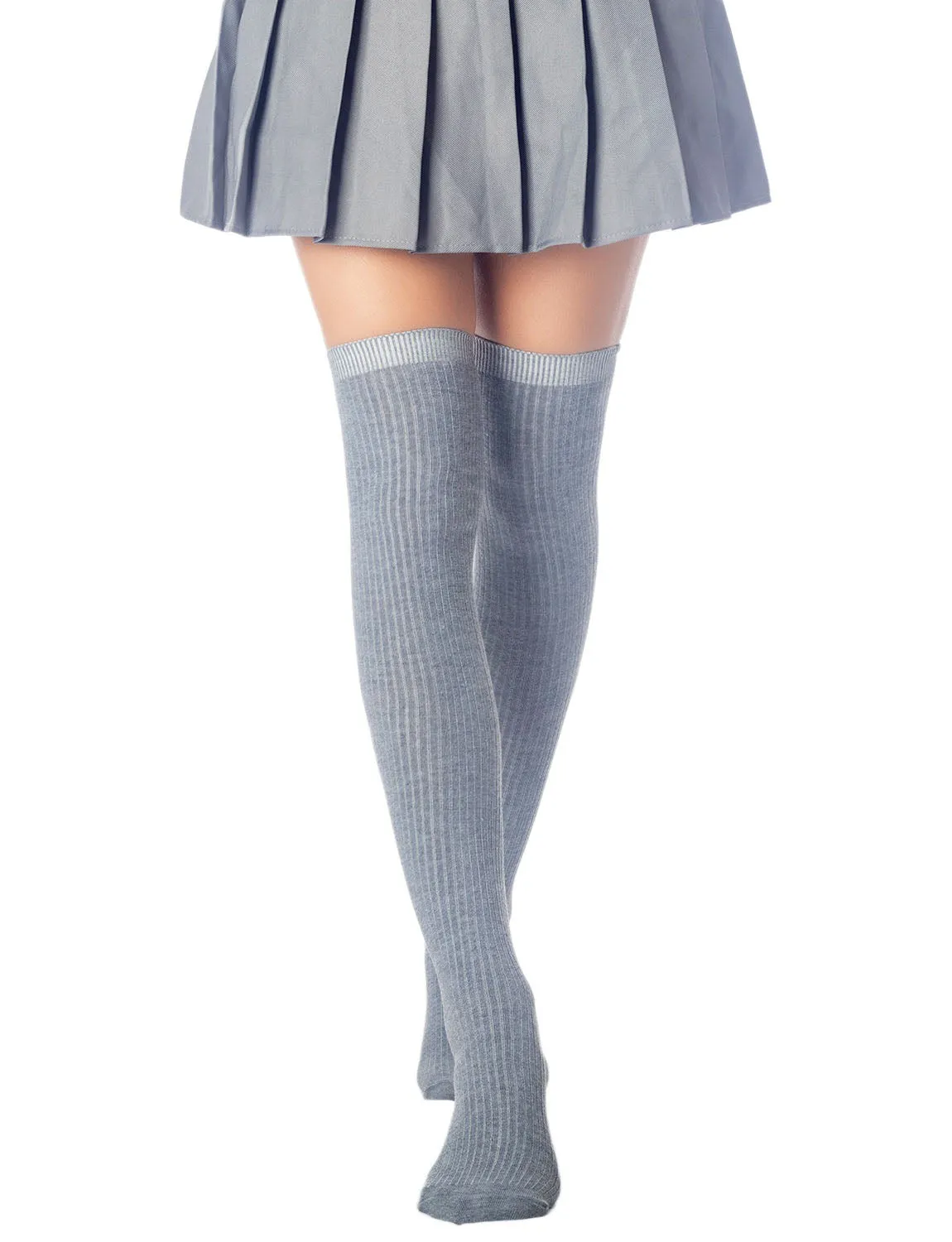 iB-iP Women's Plain Pattern Stylish Solid Color Hold-up Thigh High Long Socks