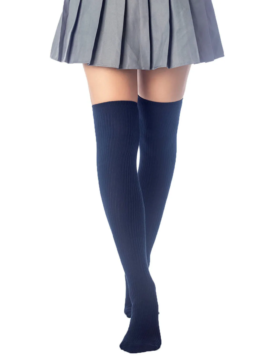 iB-iP Women's Plain Pattern Stylish Solid Color Hold-up Thigh High Long Socks