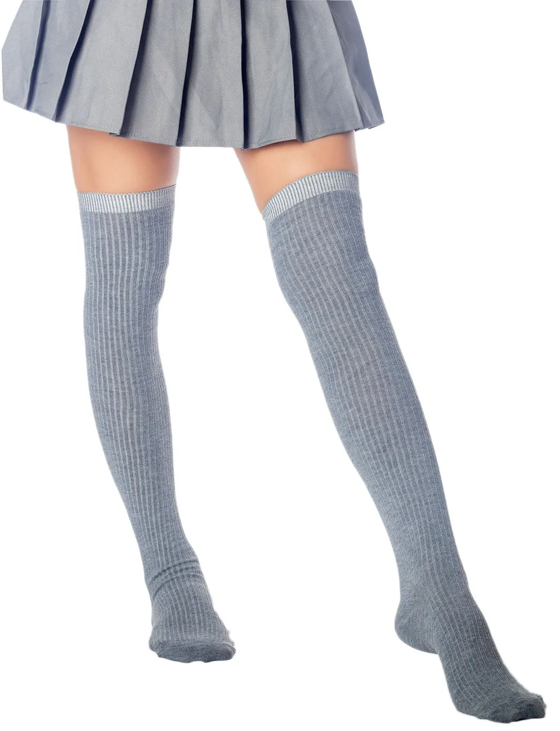 iB-iP Women's Plain Pattern Stylish Solid Color Hold-up Thigh High Long Socks