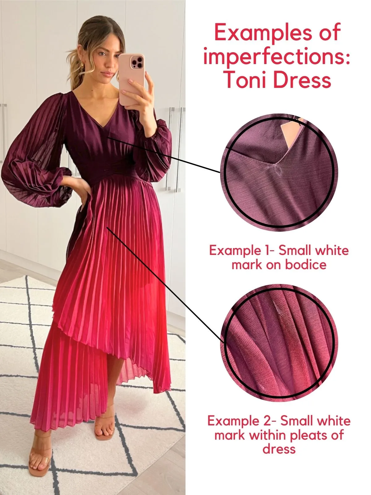 IMPERFECT Toni Long Sleeved Pleated Maxi Dress / Mulberry & Pink Ombre
