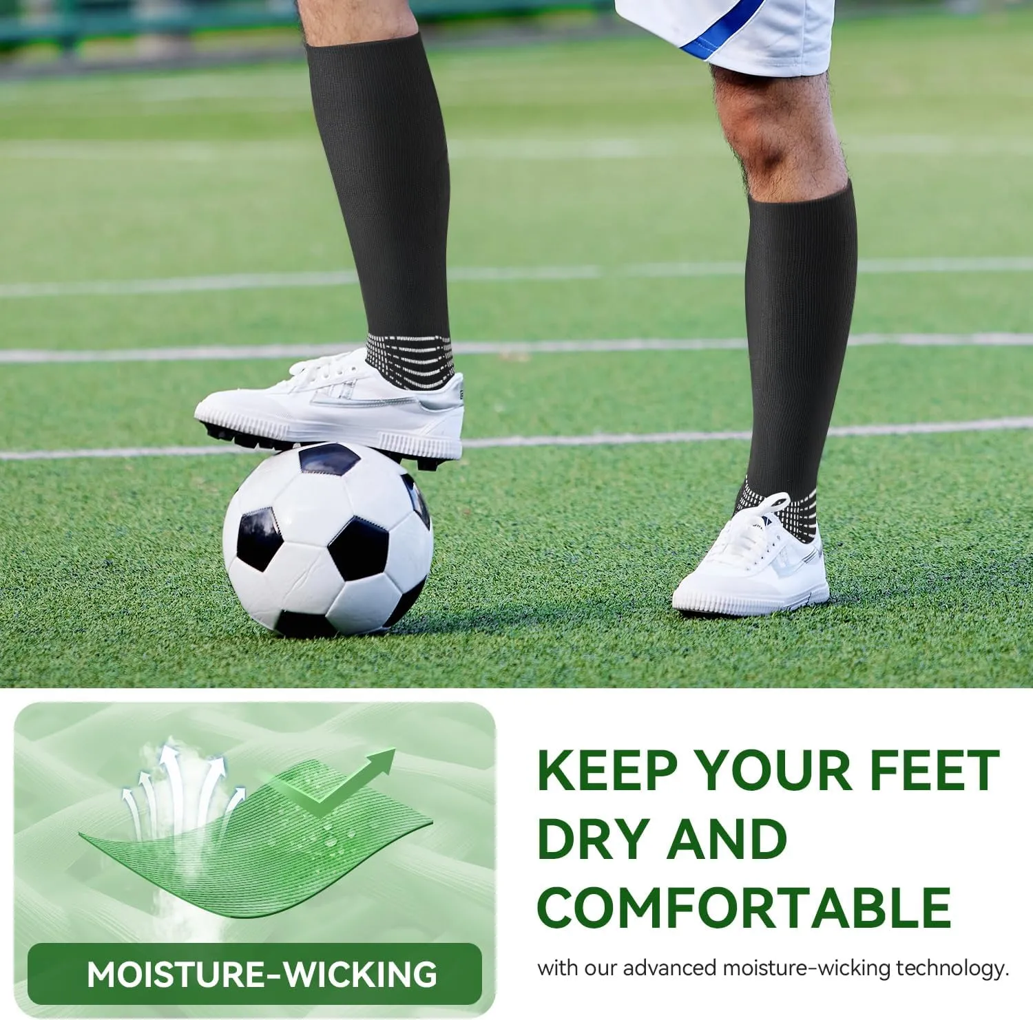 IRAMY Compressive Soccer Socks Ankle Compression Support Coolmax Wicking Anti-Slip Football Baseball Softball 1/2/3 Packs