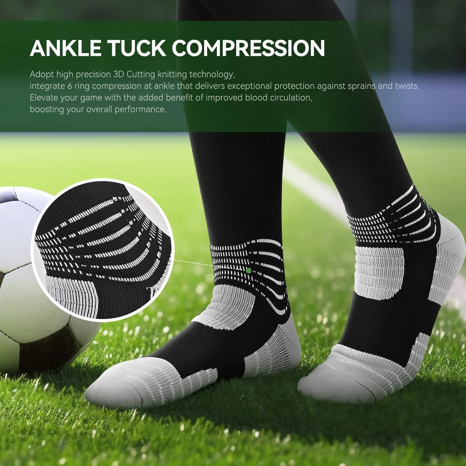 IRAMY Compressive Soccer Socks Ankle Compression Support Coolmax Wicking Anti-Slip Football Baseball Softball 1/2/3 Packs