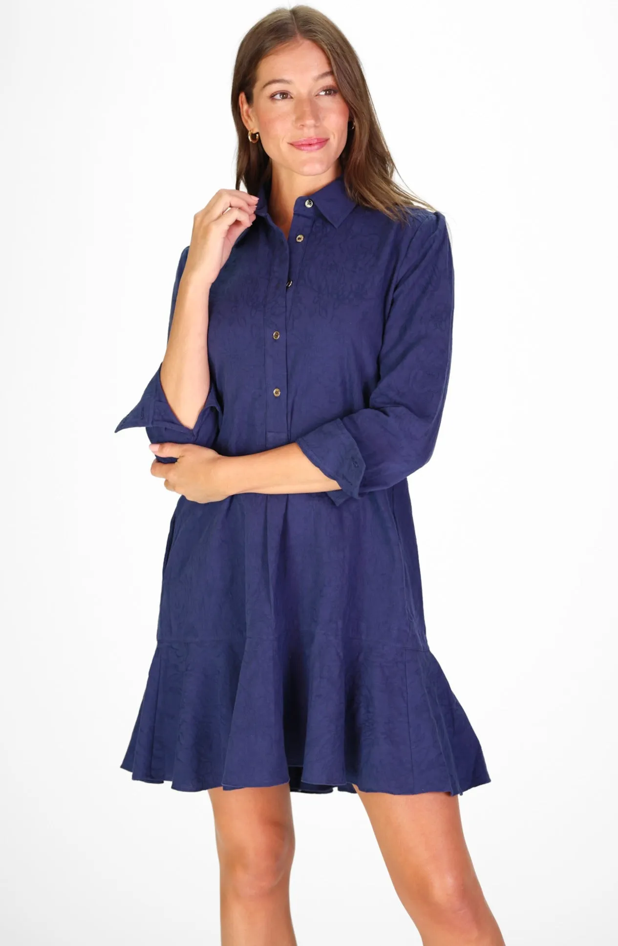 Iris Dress in Navy Textured Floral